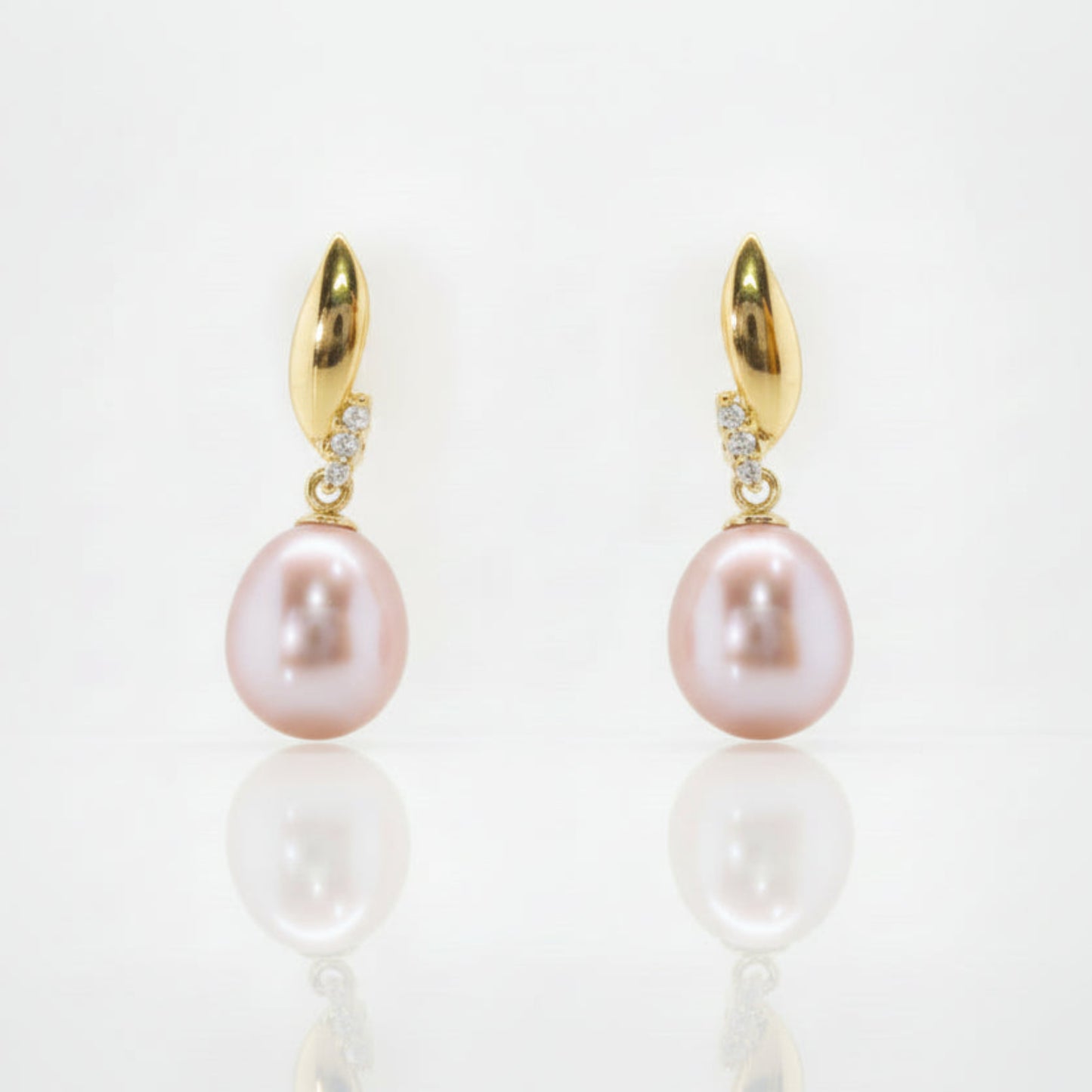 Pink Freshwater-Pearl and Diamond Stud-Drop Earrings