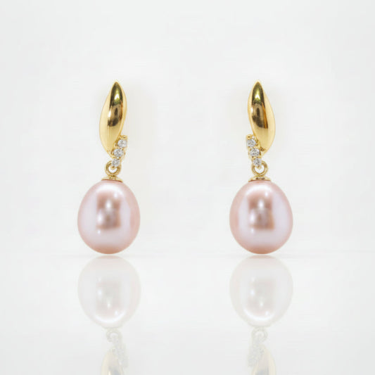 Pink Freshwater-Pearl and Diamond Stud-Drop Earrings