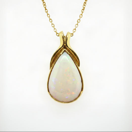18ct Yellow Gold Solid White Opal Drop Pendant