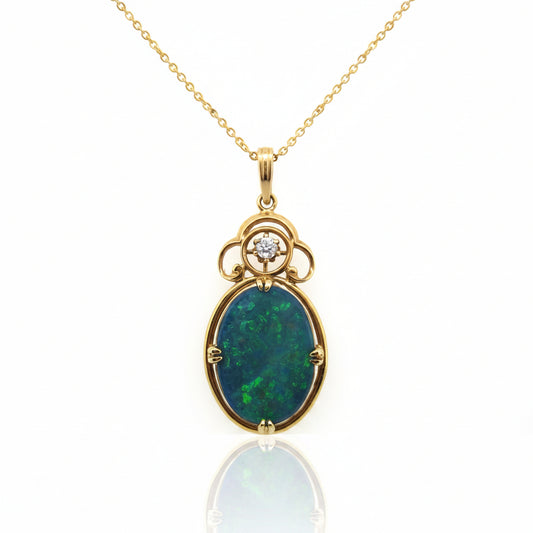 14ct Yellow Gold Opal & Diamond Pendant