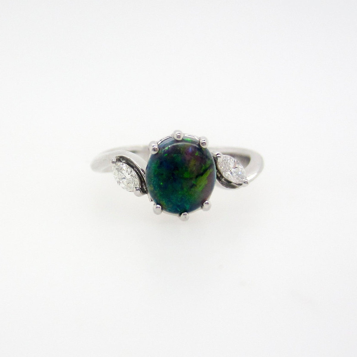 18ct White Gold Solid Black Opal & Diamond Ring
