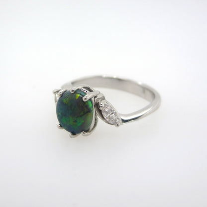 18ct White Gold Solid Black Opal & Diamond Ring
