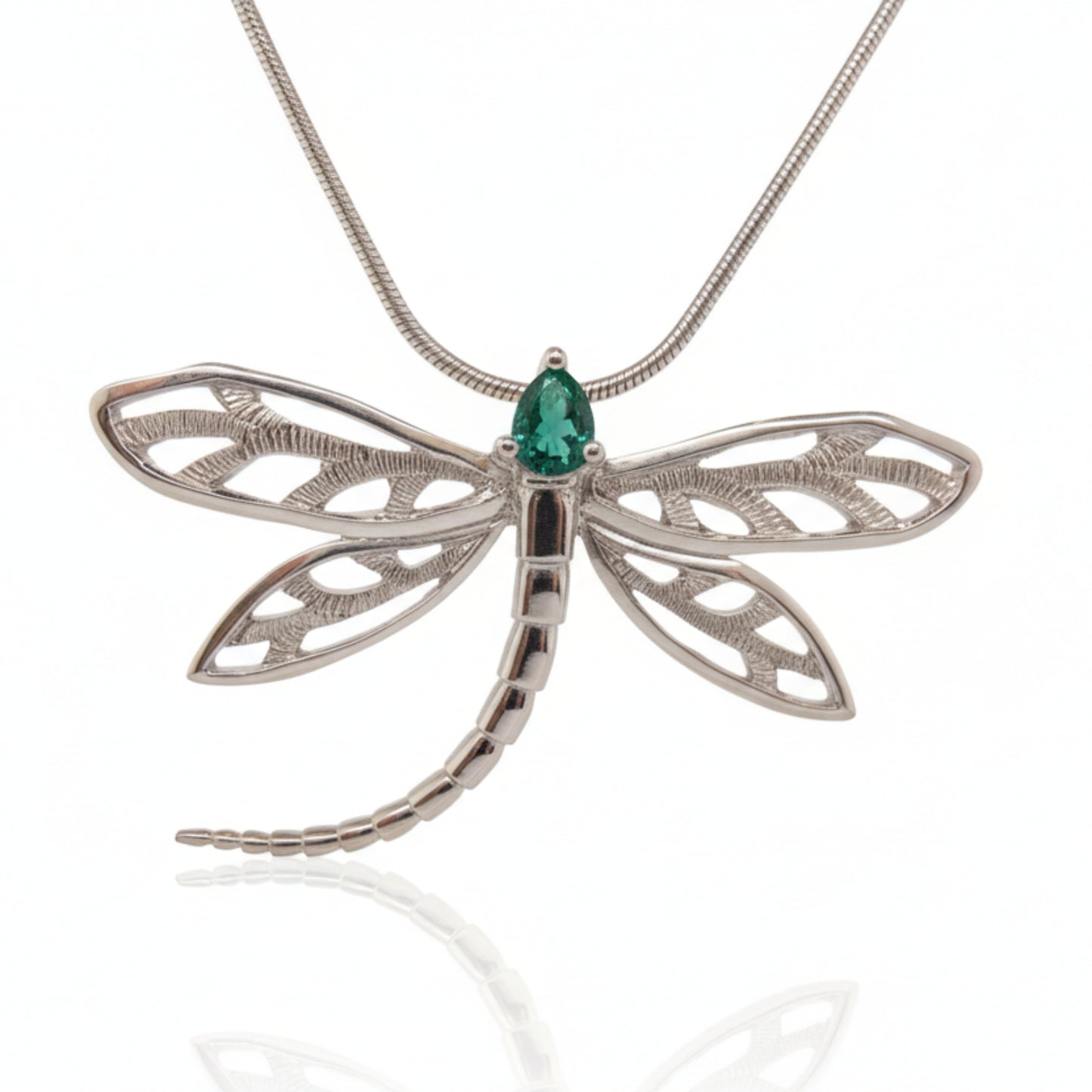 Handmade Dragonfly Pendant with Pear Cut Biron Emerald