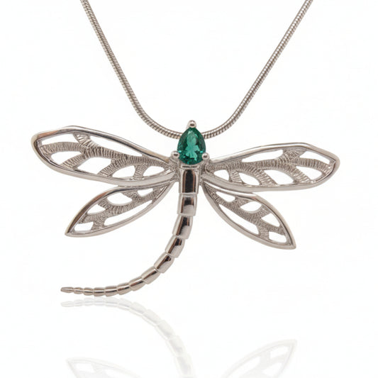 Handmade Dragonfly Pendant with Pear Cut Biron Emerald