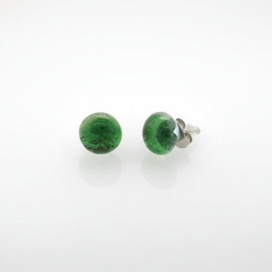 Green Glass Bead Stud Earrings
