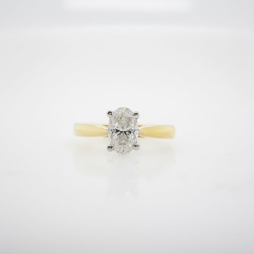 Handmade Two Tone 4-Claw Oval Diamond Ring