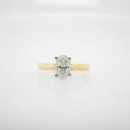 Handmade Two Tone 4-Claw Oval Diamond Ring
