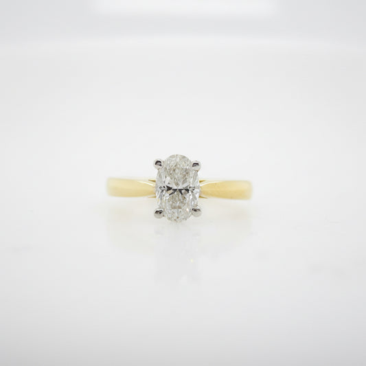 Handmade Two Tone 4-Claw Oval Diamond Ring