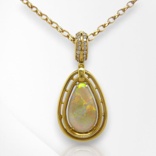 Drop Shape Opal & Diamond Pendant
