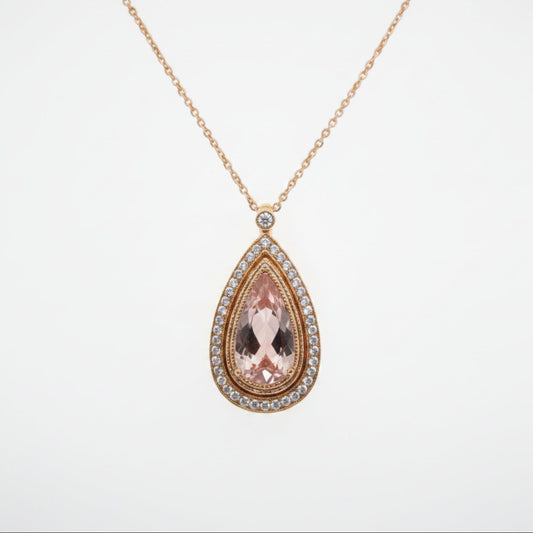 18ct Rose Gold Morganite & Diamond Pendant