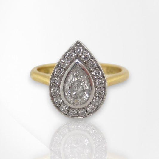 Handmade Pear Cut Diamond Halo Ring