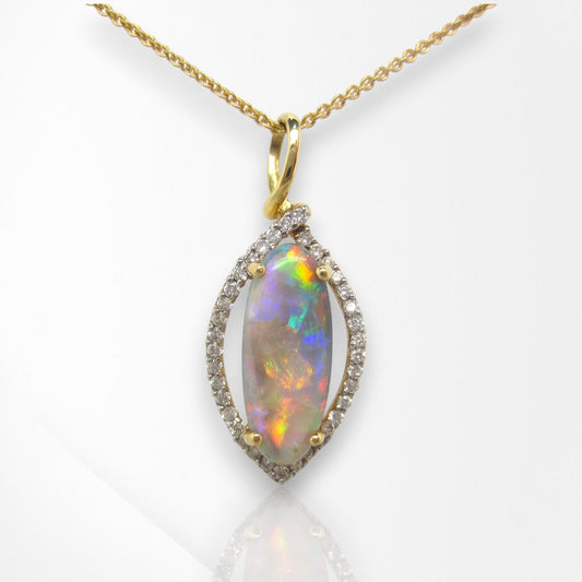 Marquise Shape Opal & Diamond Pendant