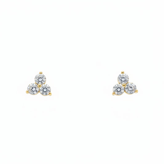Lab Grown Diamond 3-stone Cluster Stud Earrings