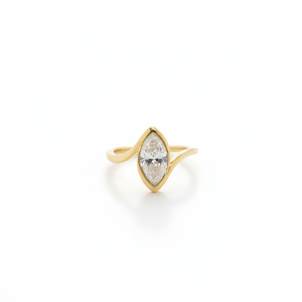 9ct Yellow Gold Bezel Set Marquise Cut Lab Grown Diamond Ring