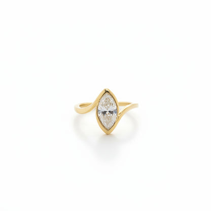 9ct Yellow Gold Bezel Set Marquise Cut Lab Grown Diamond Ring