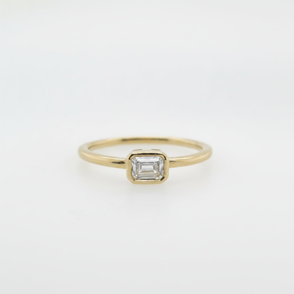 9ct Yellow Gold East-West Bezel Set Emerald Cut Lab Grown Diamond Ring