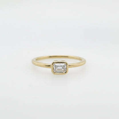 9ct Yellow Gold East-West Bezel Set Emerald Cut Lab Grown Diamond Ring