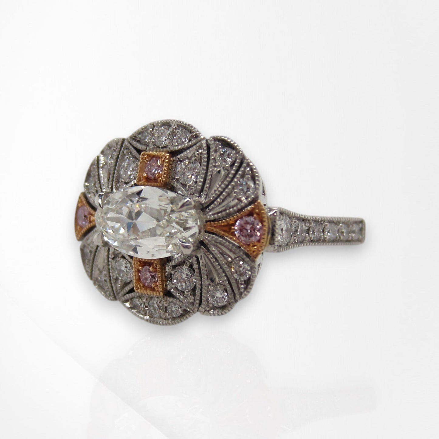Millegrain Detail White & Pink Diamond Ring