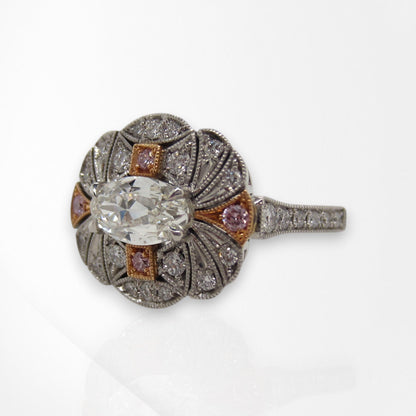 Millegrain Detail White & Pink Diamond Ring