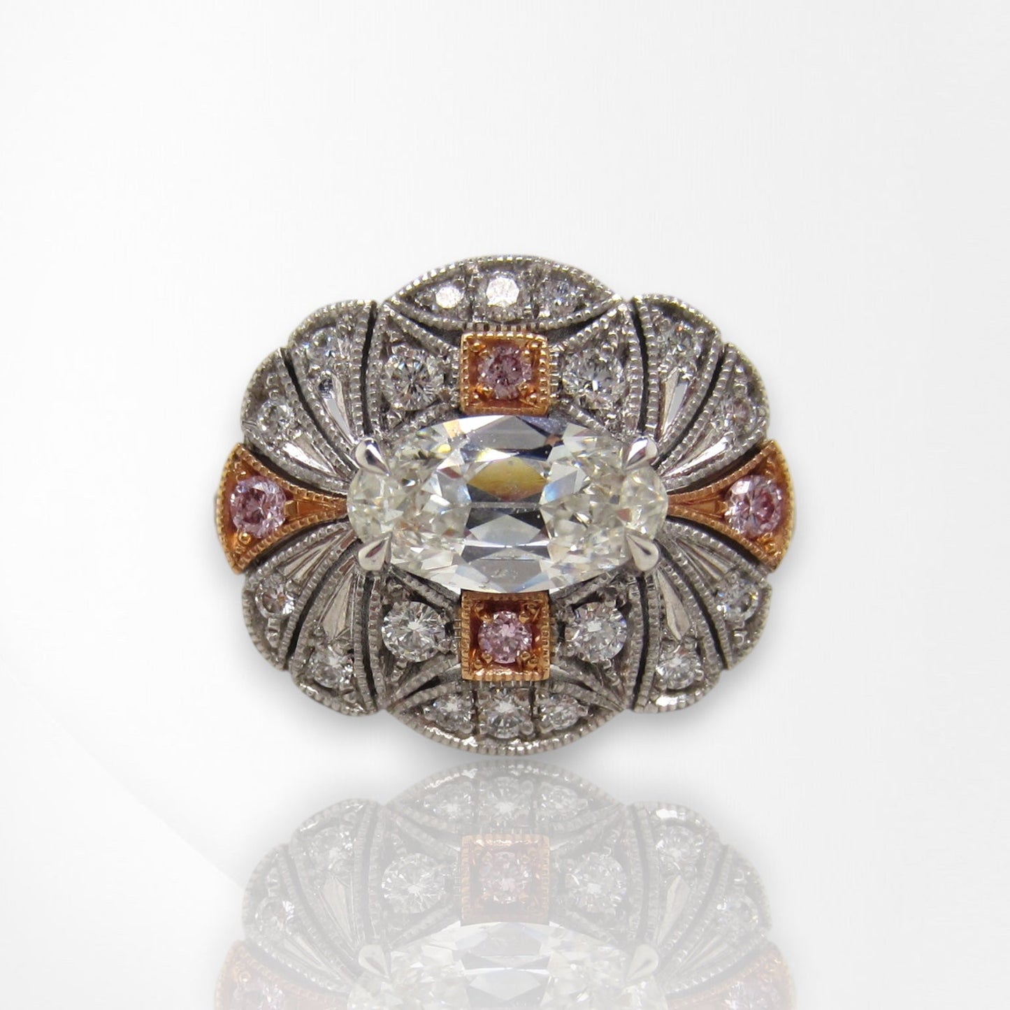 Millegrain Detail White & Pink Diamond Ring