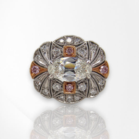 Millegrain Detail White & Pink Diamond Ring