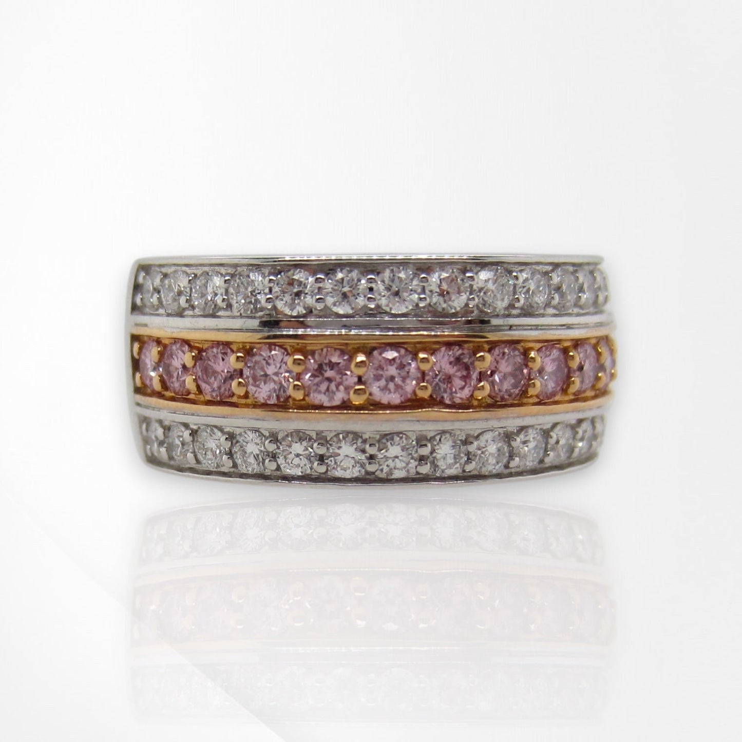 3-Row White & Pink Diamond Ring