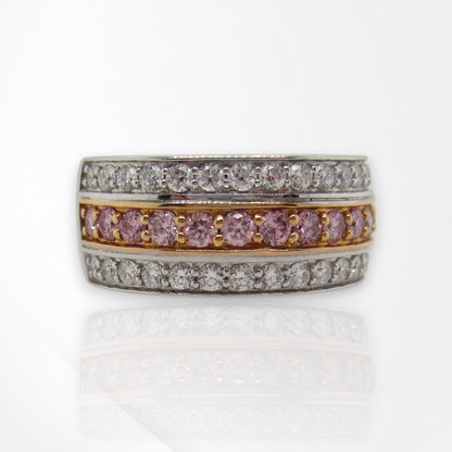 3-Row White & Pink Diamond Ring
