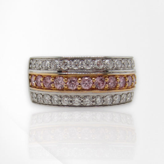 3-Row White & Pink Diamond Ring