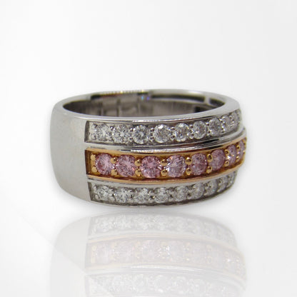 3-Row White & Pink Diamond Ring