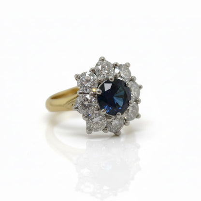 18ct Yellow & White Gold Handmade Australian Sapphire & Lab Grown Diamond Ring