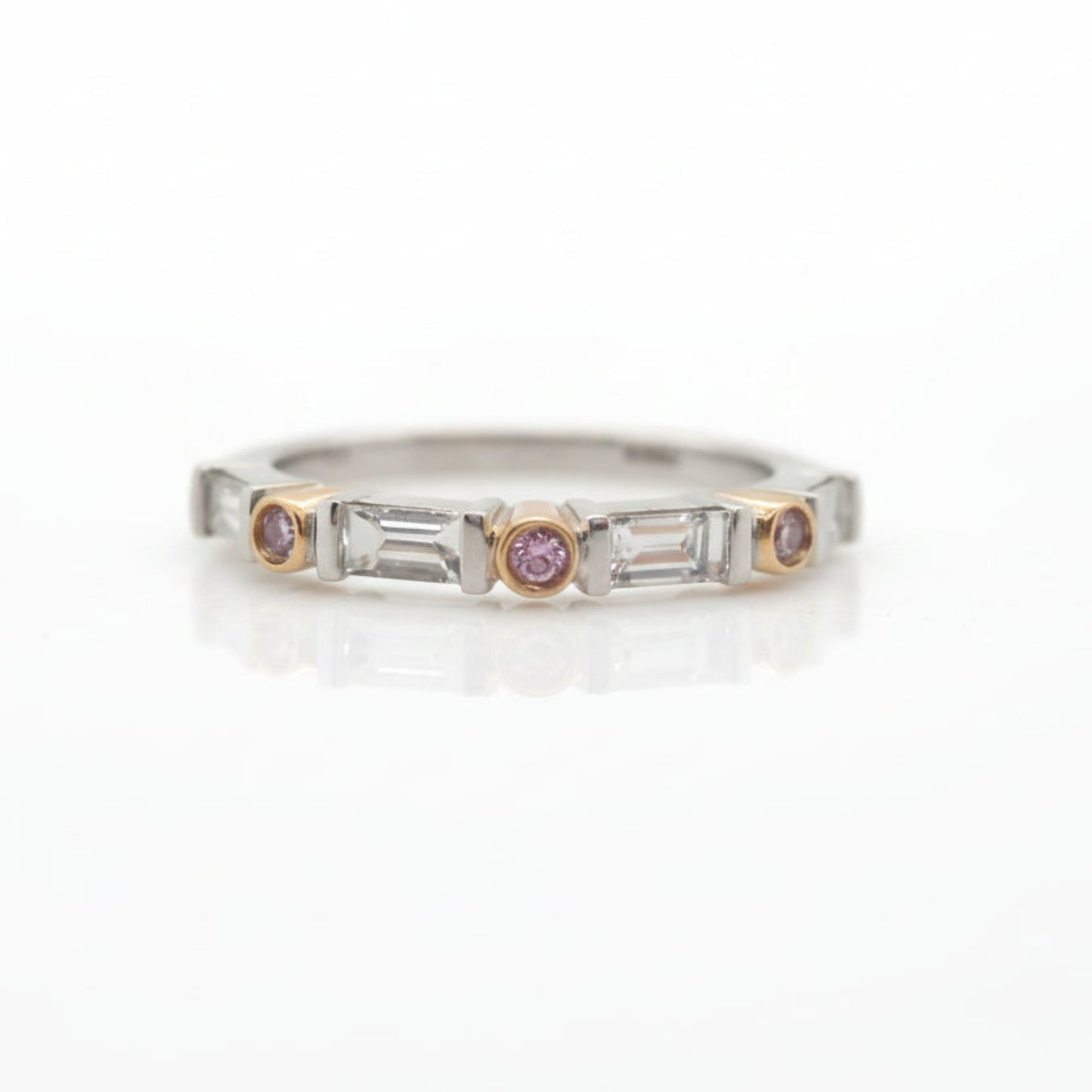 Baguette Cut Diamond & Round Brilliant Cut Pink Diamond Ring