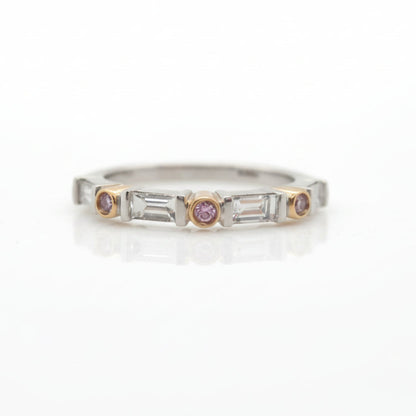 Baguette Cut Diamond & Round Brilliant Cut Pink Diamond Ring