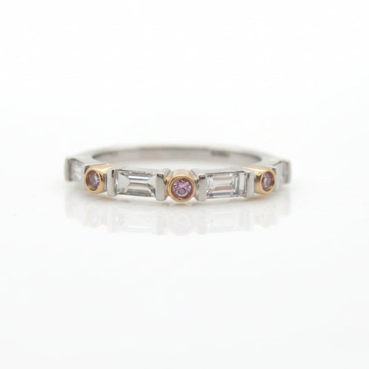 Baguette Cut Diamond & Round Brilliant Cut Pink Diamond Ring