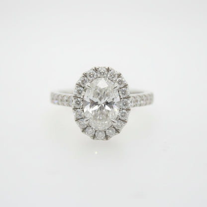 Platinum Handmade Oval Diamond Halo Ring