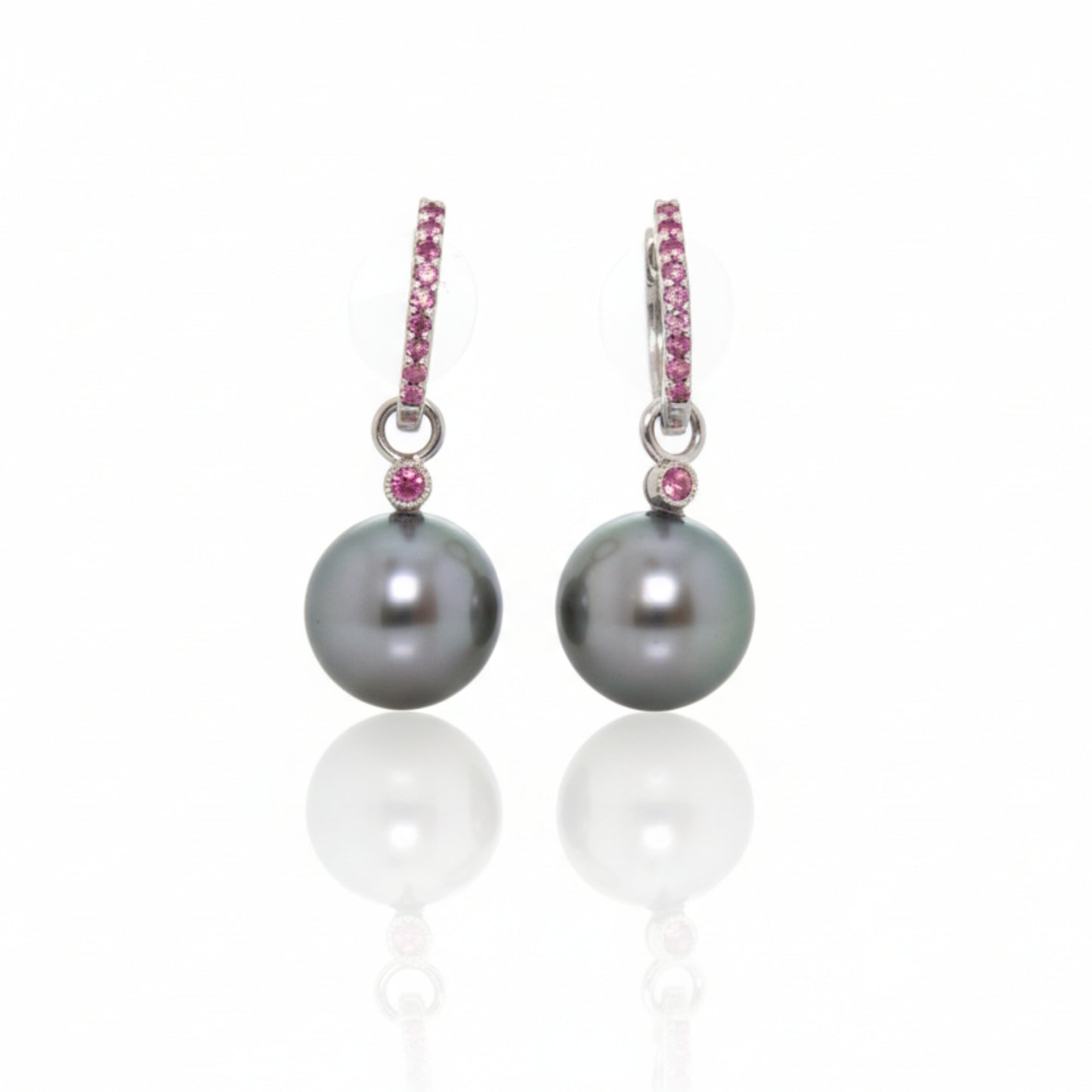 Tahitian Pearl and Pink Sapphire Huggie Earrings