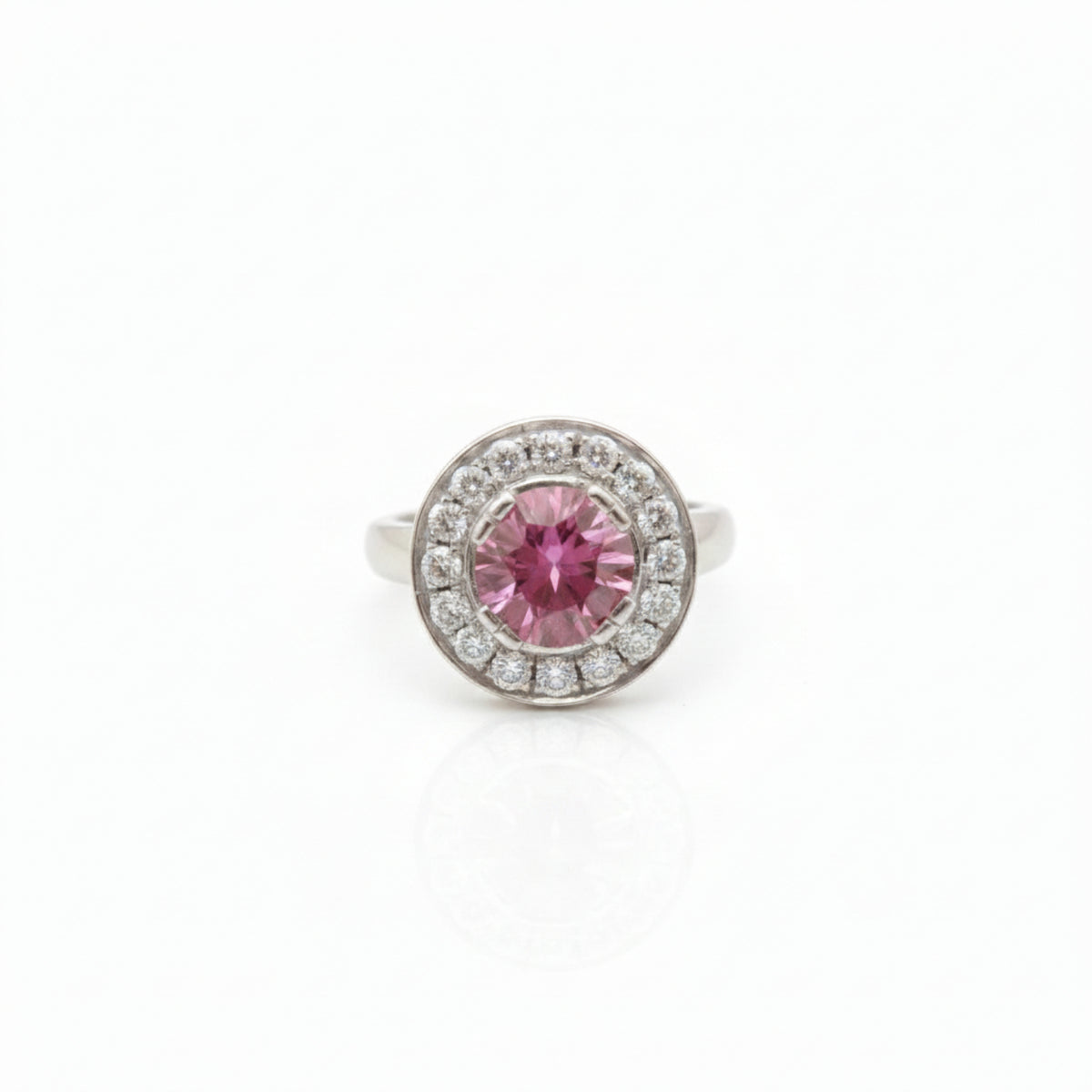 18ct White Gold Handmade Pink Sapphire & Diamond Ring