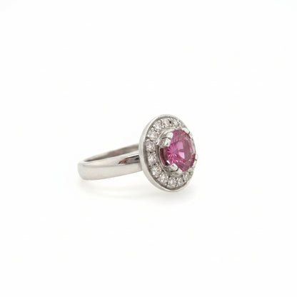 18ct White Gold Handmade Pink Sapphire & Diamond Ring