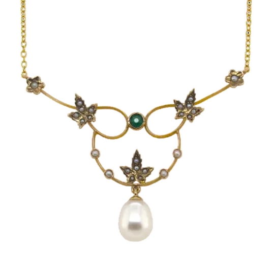 Estate Pearl & Emerald Necklace