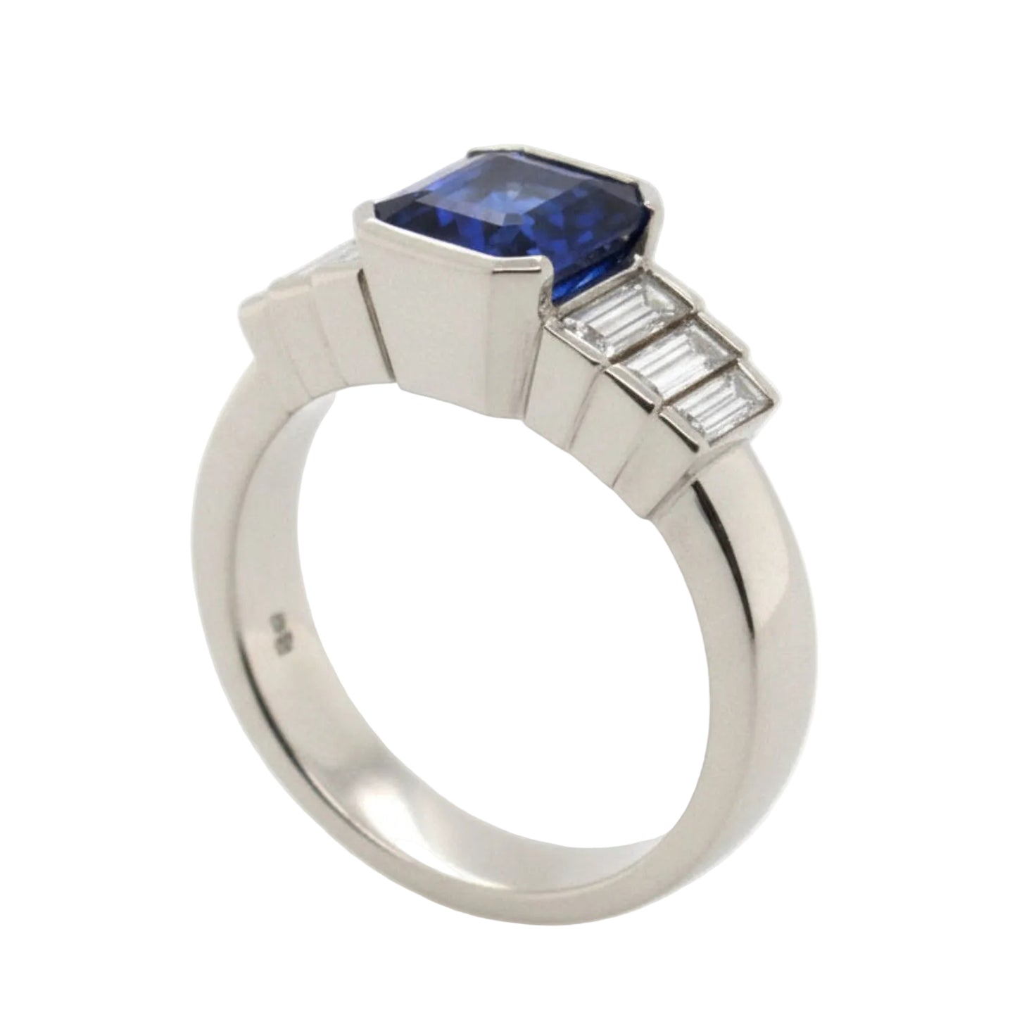 Platinum Emerald Cut Ceylon Sapphire & Diamond Ring