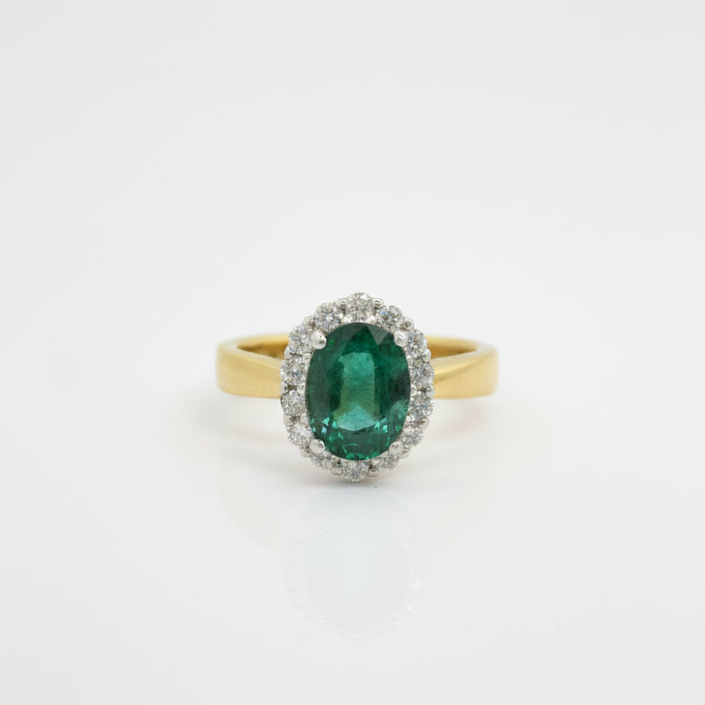 18ct Yellow & White Gold Emerald & Diamond Ring