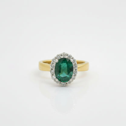 18ct Yellow & White Gold Emerald & Diamond Ring