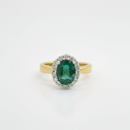18ct Yellow & White Gold Emerald & Diamond Ring