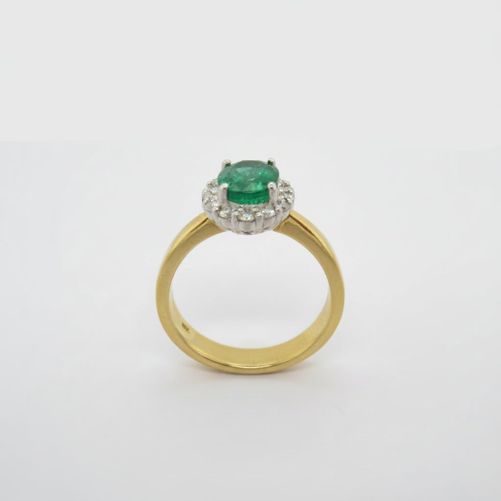 18ct Yellow & White Gold Emerald & Diamond Ring