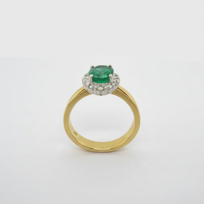18ct Yellow & White Gold Emerald & Diamond Ring