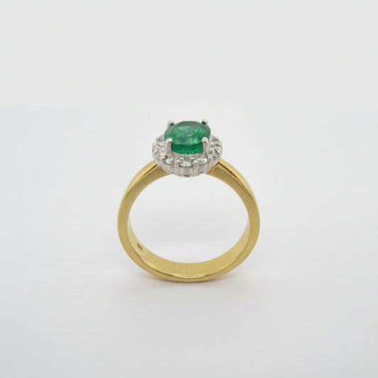 18ct Yellow & White Gold Emerald & Diamond Ring