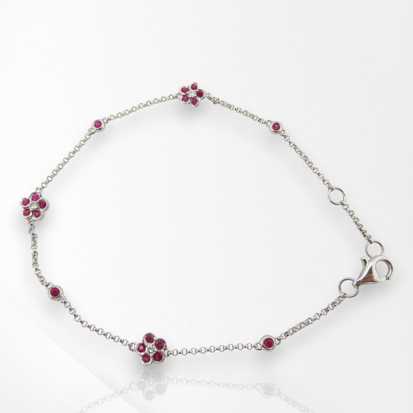 18ct White Gold Ruby & Diamond Floral Bracelet