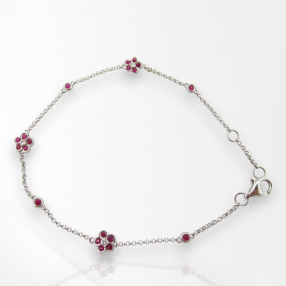 18ct White Gold Ruby & Diamond Floral Bracelet
