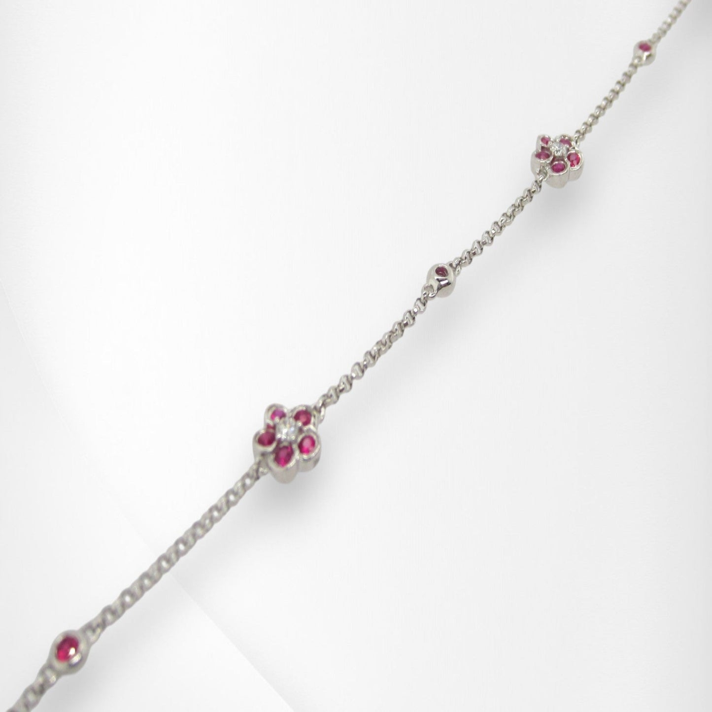 18ct White Gold Ruby & Diamond Floral Bracelet