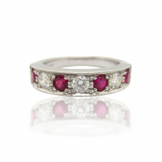 Ruby and Diamond Millegrain Ring