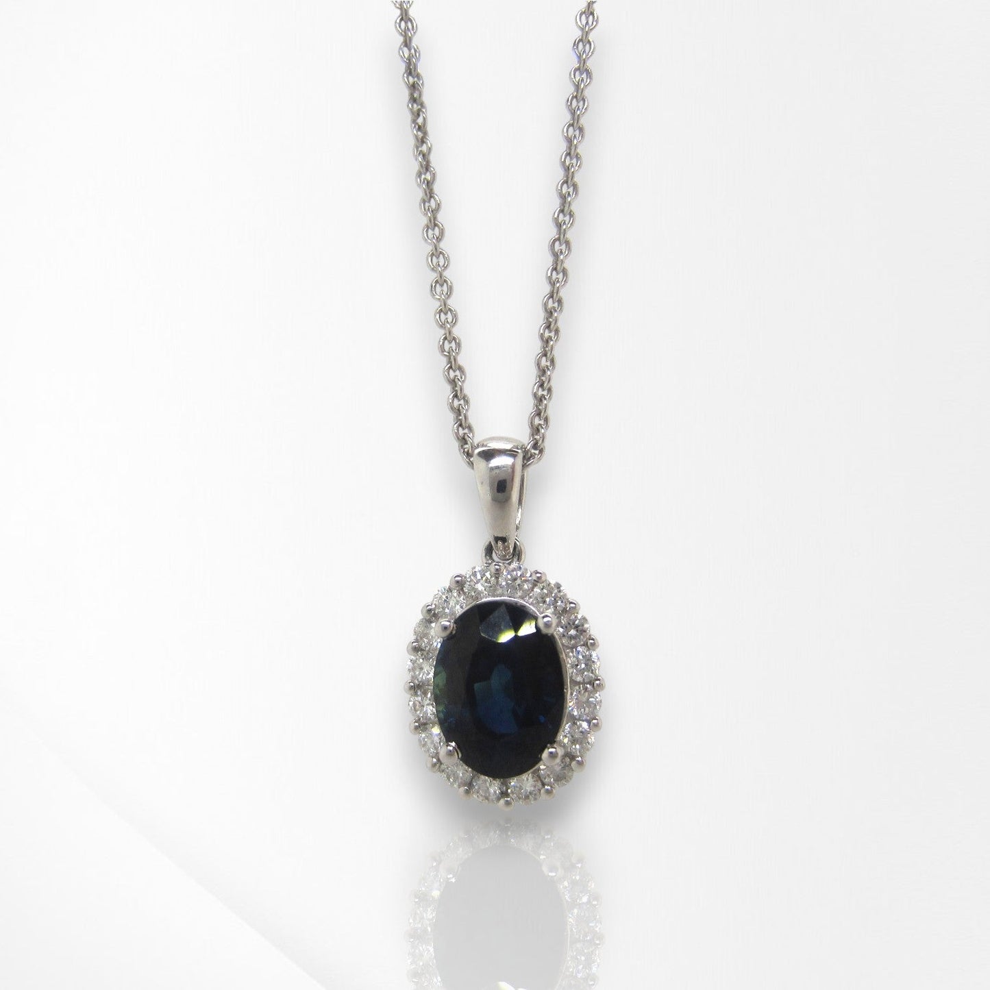 18ct White Gold Sapphire & Diamond Pendant